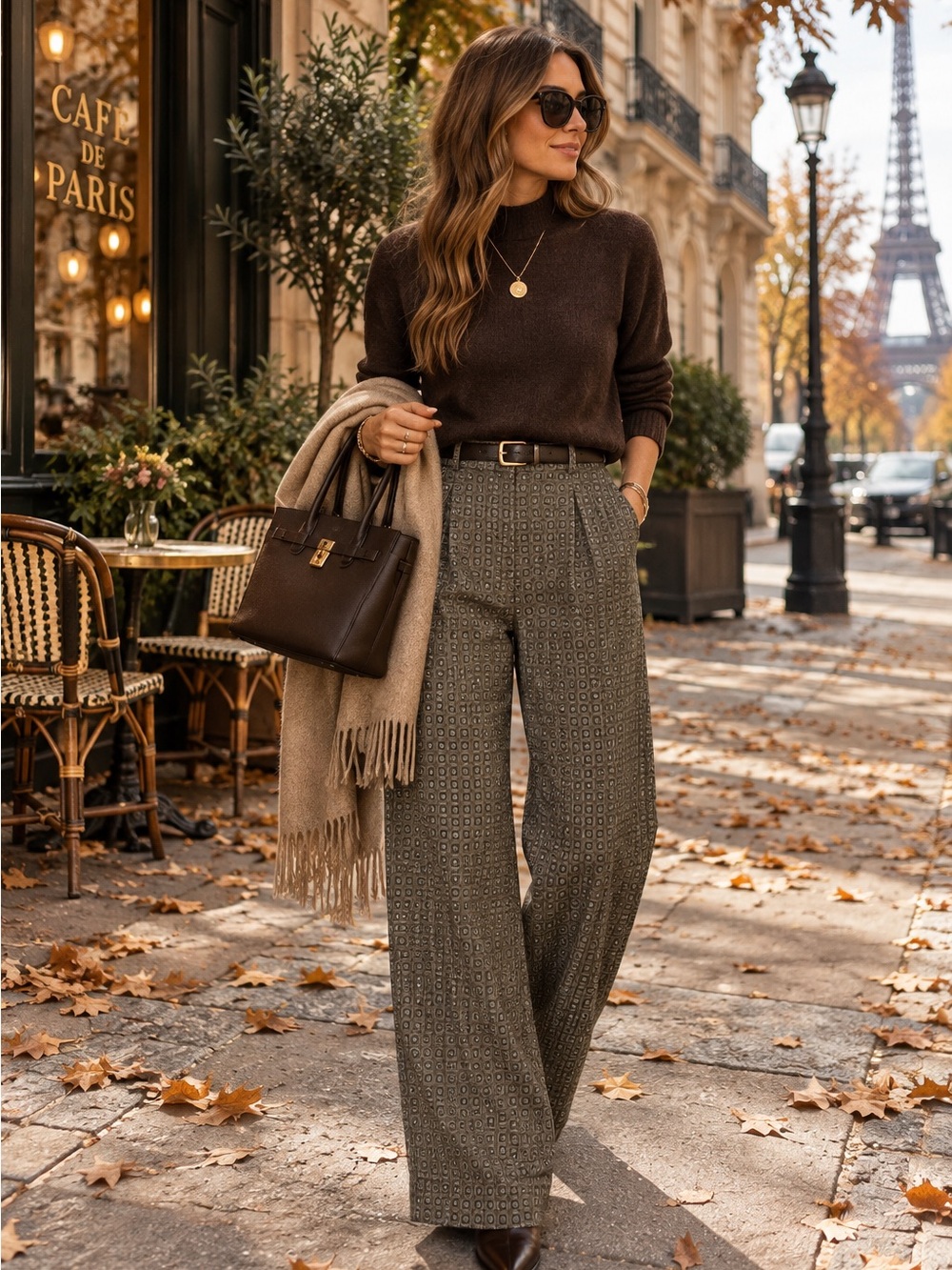 BANANA REPUBLIC Belay 100% Silk Brown Patterned Wide-Leg Trousers